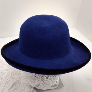 Blue Wool fashion hat black trim